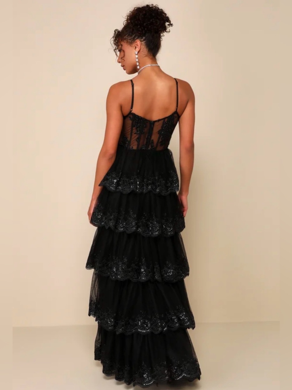 NWT Lulu's Black Lace Tiered Bustier Formal Dress XS - Picture 2 of 9
